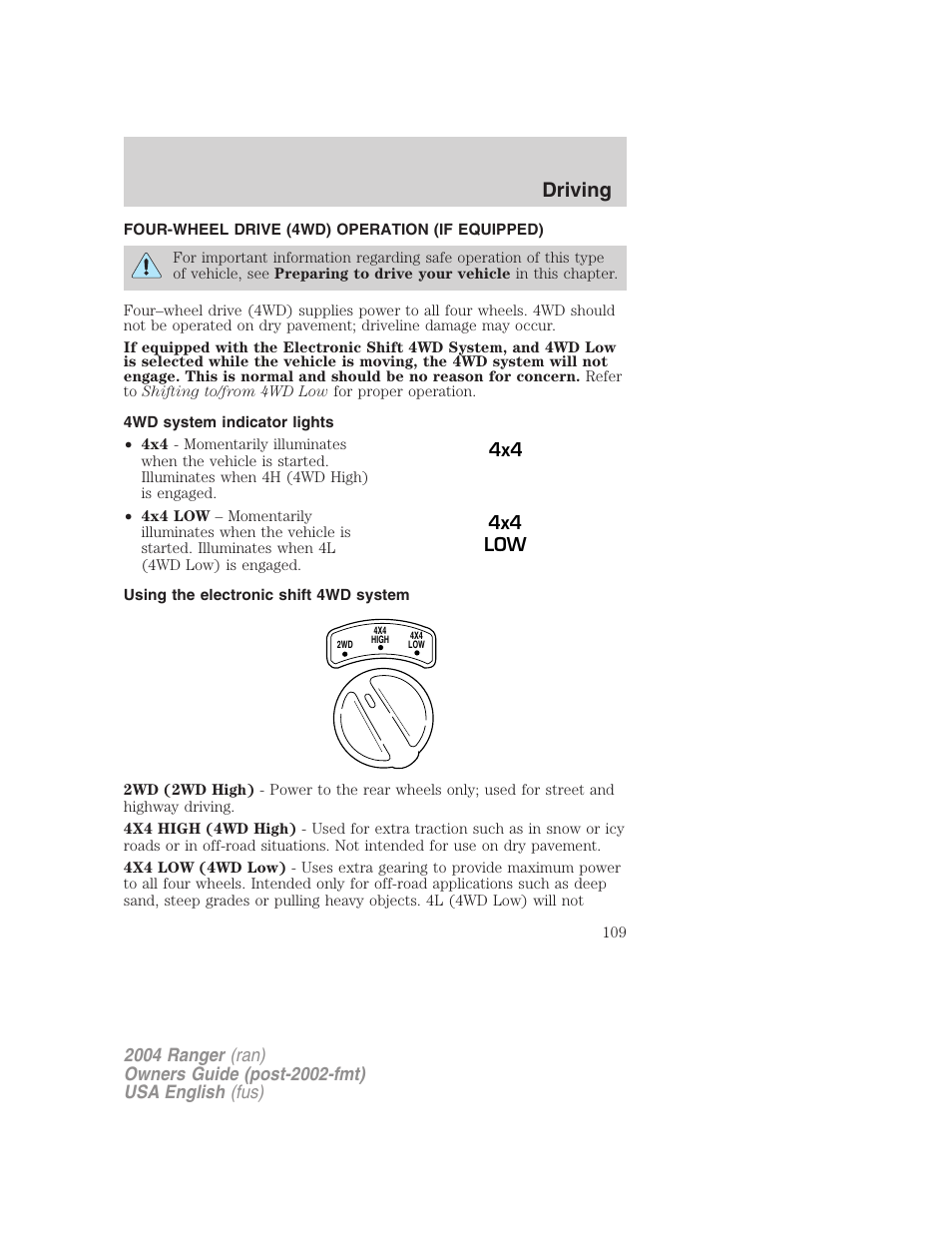 Driving | FORD 2004 Ranger v.3 User Manual | Page 109 / 248