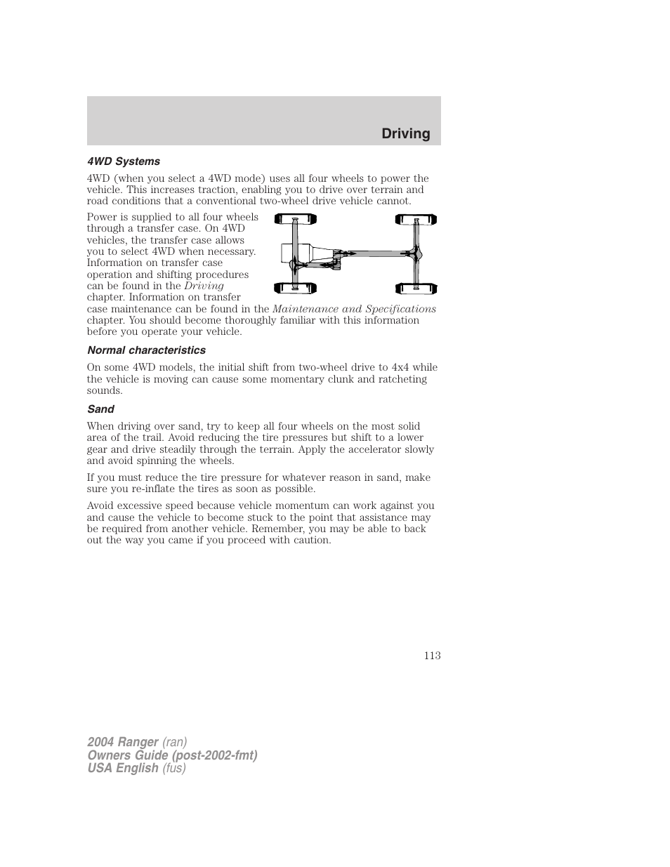 Driving | FORD 2004 Ranger v.3 User Manual | Page 113 / 248