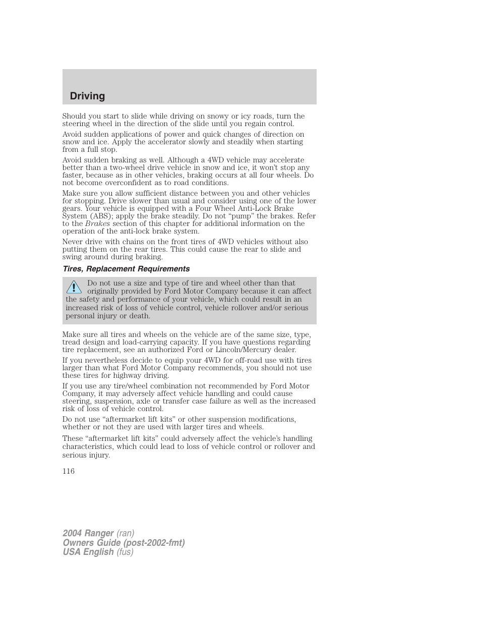 Driving | FORD 2004 Ranger v.3 User Manual | Page 116 / 248