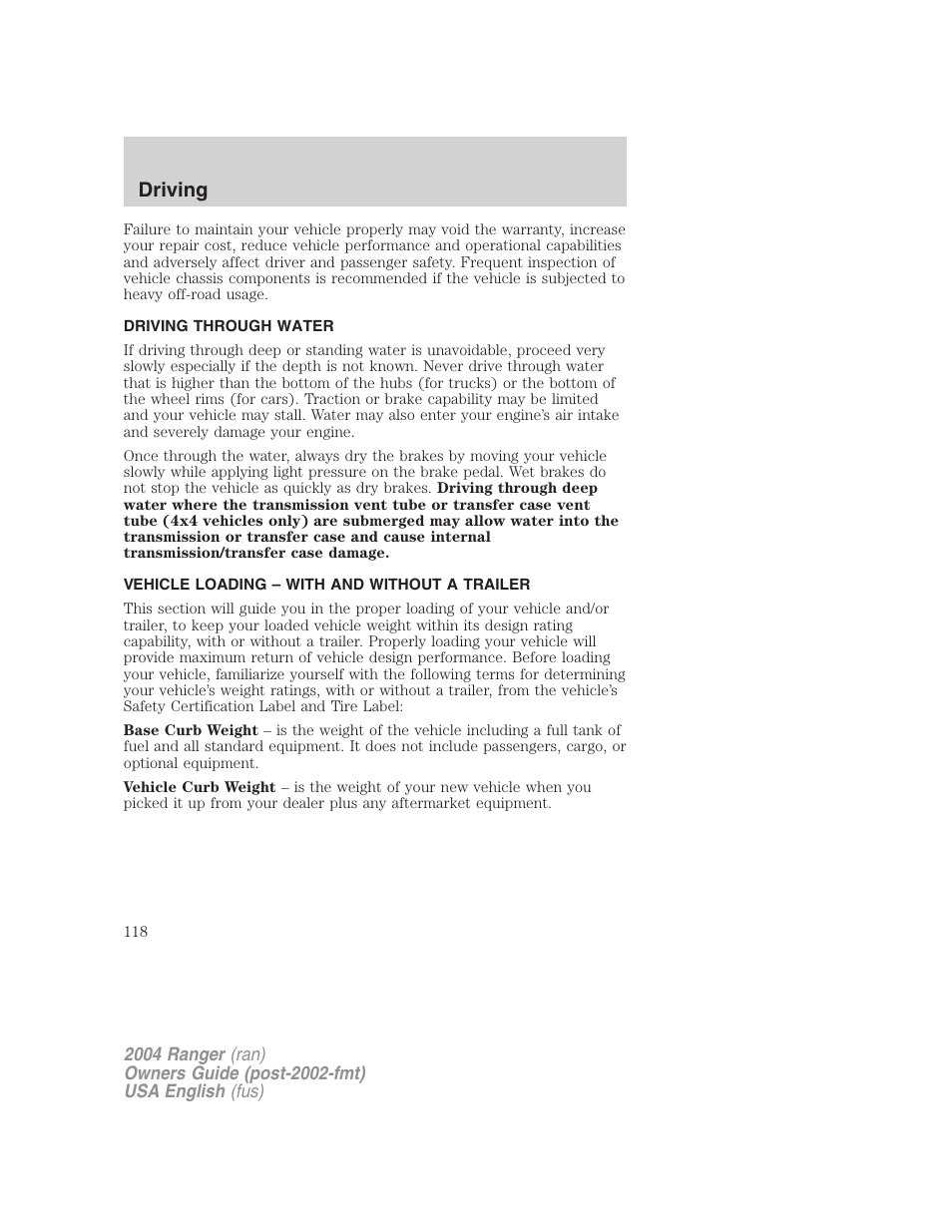 Driving | FORD 2004 Ranger v.3 User Manual | Page 118 / 248