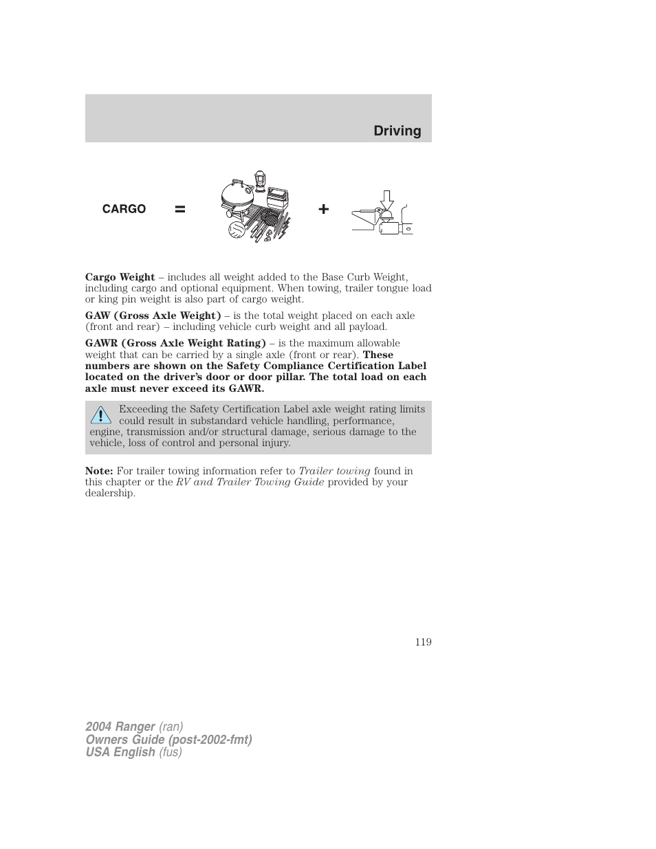 Driving | FORD 2004 Ranger v.3 User Manual | Page 119 / 248