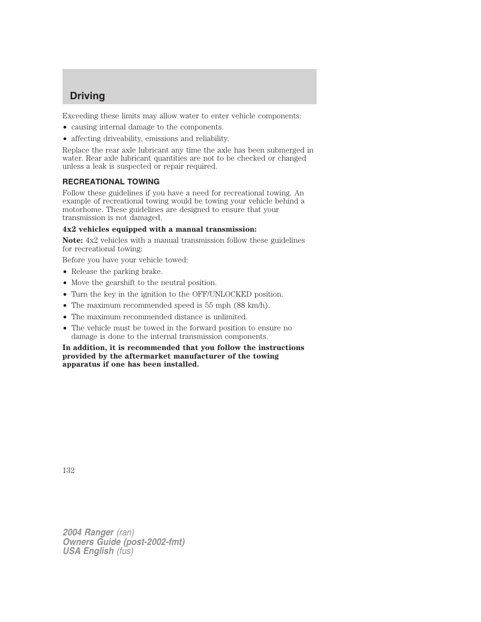 Driving | FORD 2004 Ranger v.3 User Manual | Page 132 / 248