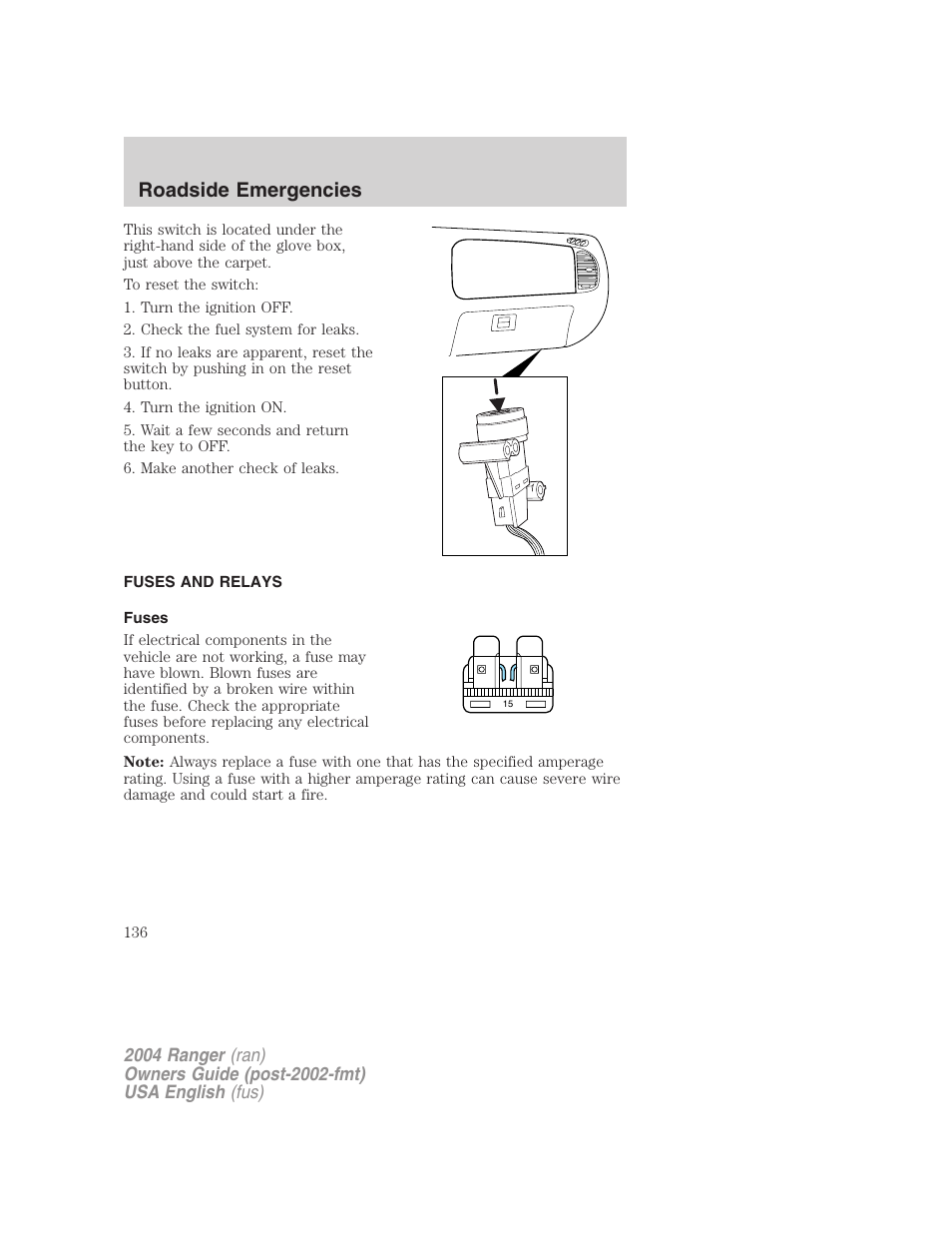 Roadside emergencies | FORD 2004 Ranger v.3 User Manual | Page 136 / 248