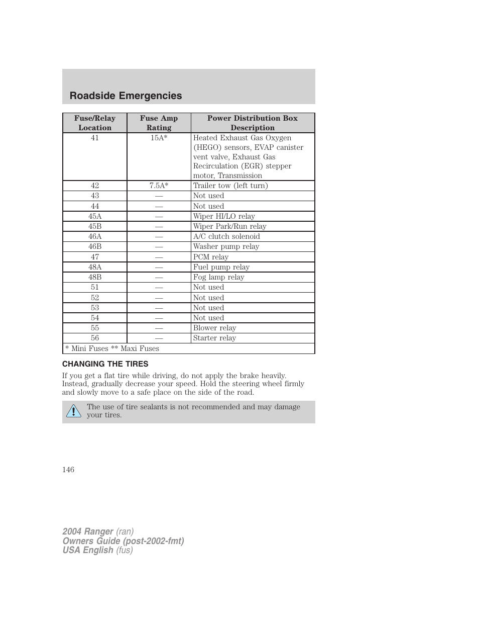 Roadside emergencies | FORD 2004 Ranger v.3 User Manual | Page 146 / 248