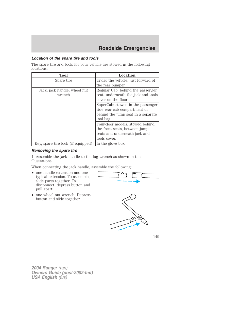 Roadside emergencies | FORD 2004 Ranger v.3 User Manual | Page 149 / 248