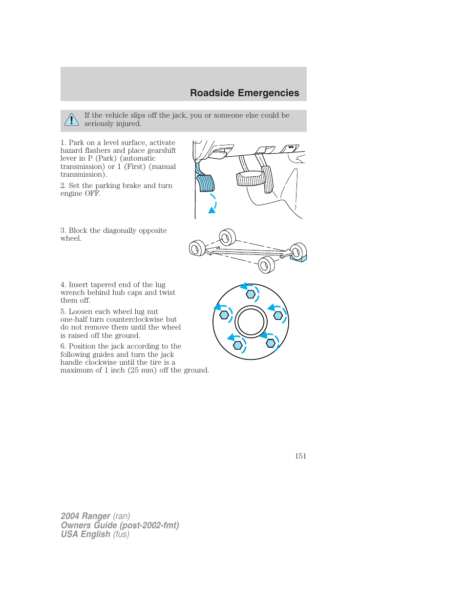 Roadside emergencies | FORD 2004 Ranger v.3 User Manual | Page 151 / 248