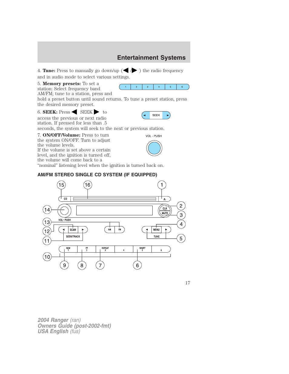 Entertainment systems | FORD 2004 Ranger v.3 User Manual | Page 17 / 248