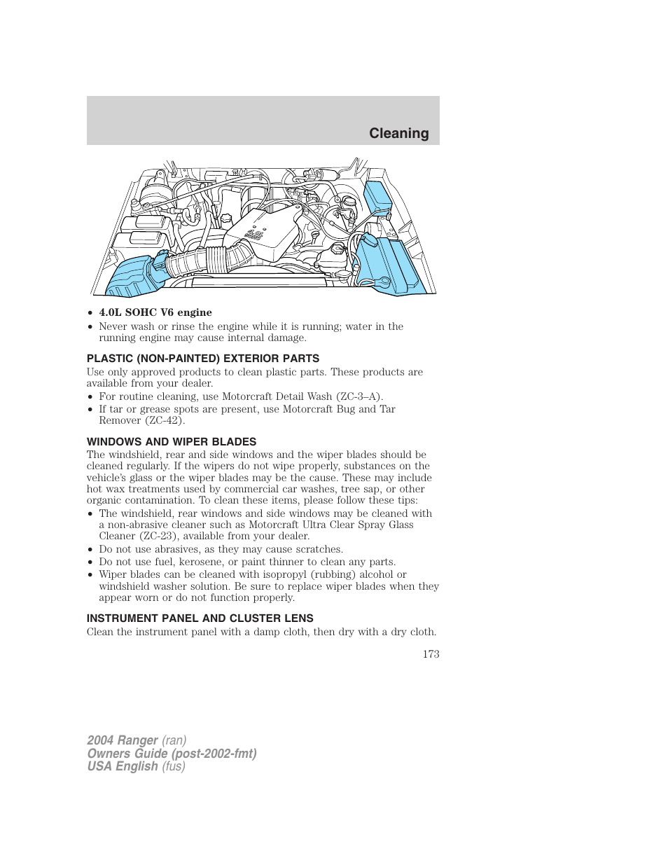Cleaning | FORD 2004 Ranger v.3 User Manual | Page 173 / 248