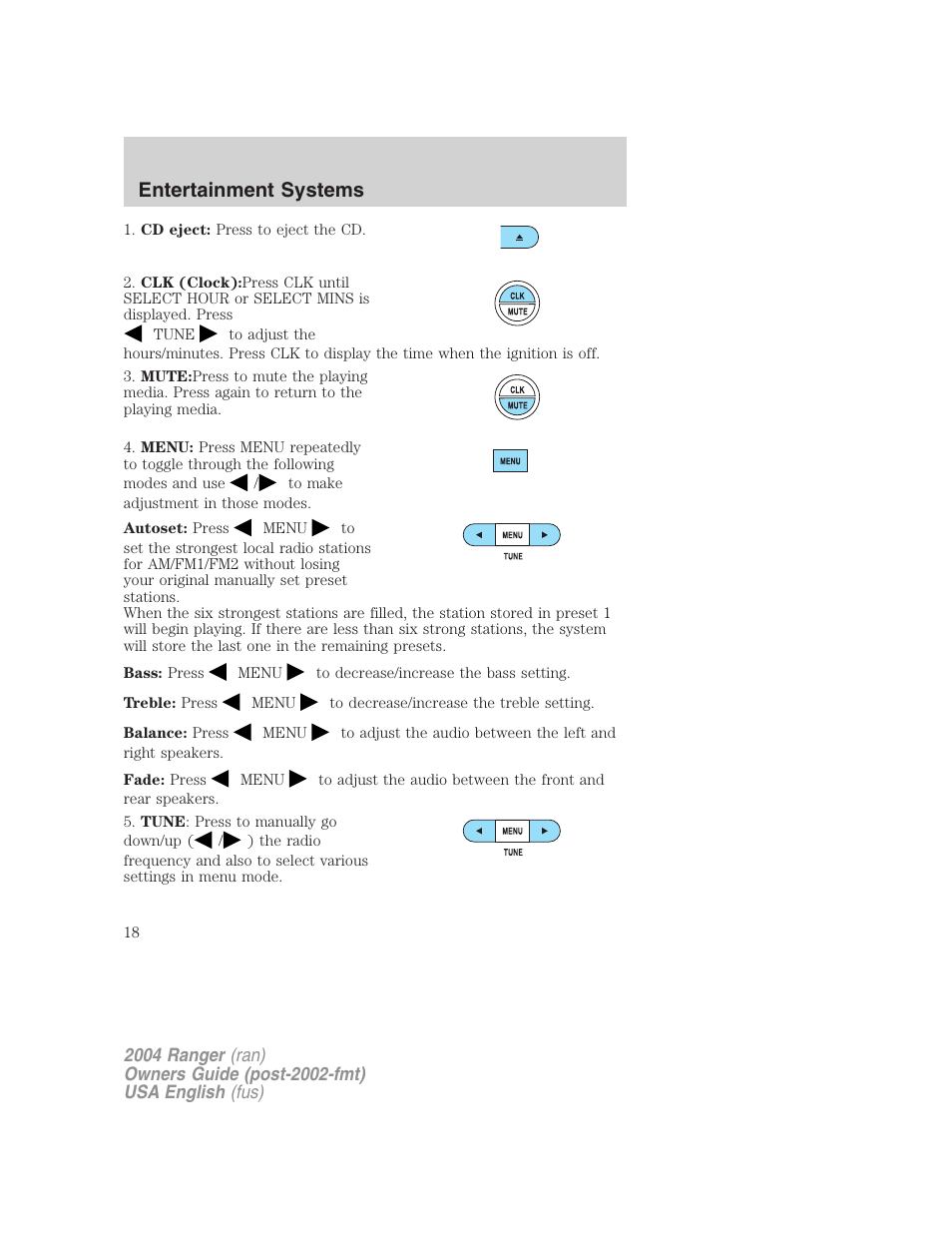 Entertainment systems | FORD 2004 Ranger v.3 User Manual | Page 18 / 248