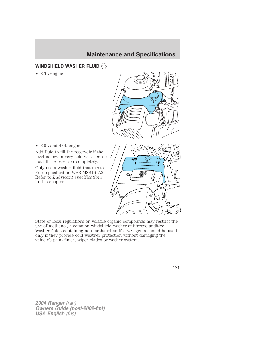 Maintenance and specifications | FORD 2004 Ranger v.3 User Manual | Page 181 / 248