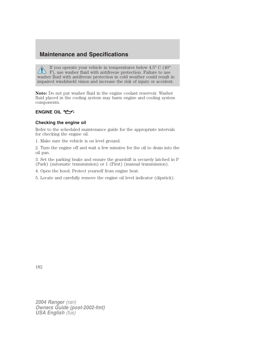 Maintenance and specifications | FORD 2004 Ranger v.3 User Manual | Page 182 / 248