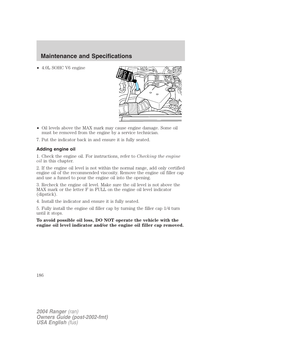 Maintenance and specifications | FORD 2004 Ranger v.3 User Manual | Page 186 / 248