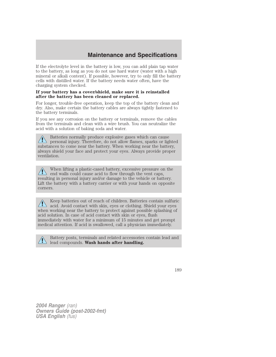 Maintenance and specifications | FORD 2004 Ranger v.3 User Manual | Page 189 / 248