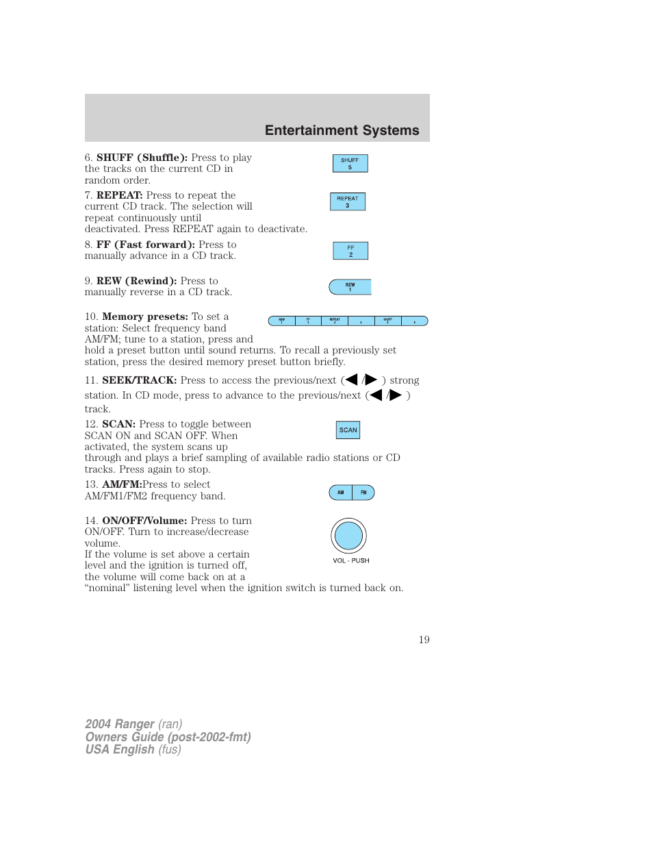Entertainment systems | FORD 2004 Ranger v.3 User Manual | Page 19 / 248