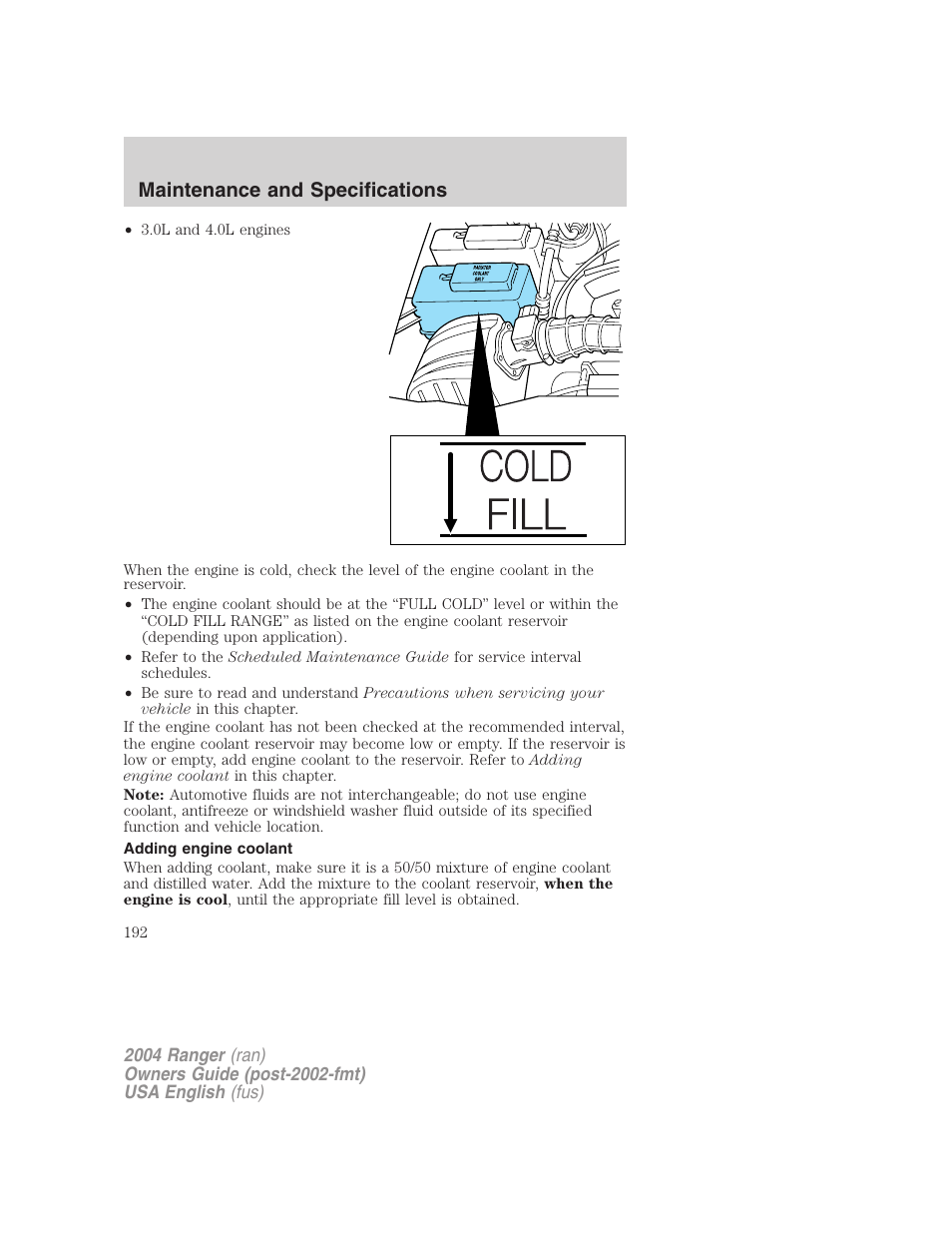 Maintenance and specifications | FORD 2004 Ranger v.3 User Manual | Page 192 / 248