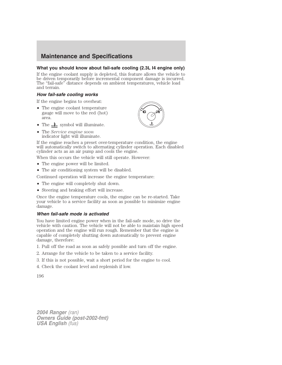 Maintenance and specifications | FORD 2004 Ranger v.3 User Manual | Page 196 / 248