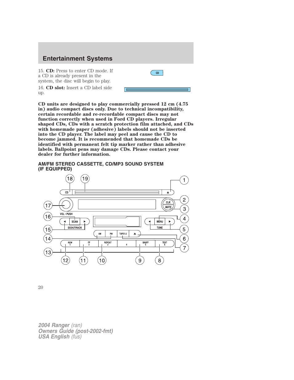 Entertainment systems | FORD 2004 Ranger v.3 User Manual | Page 20 / 248