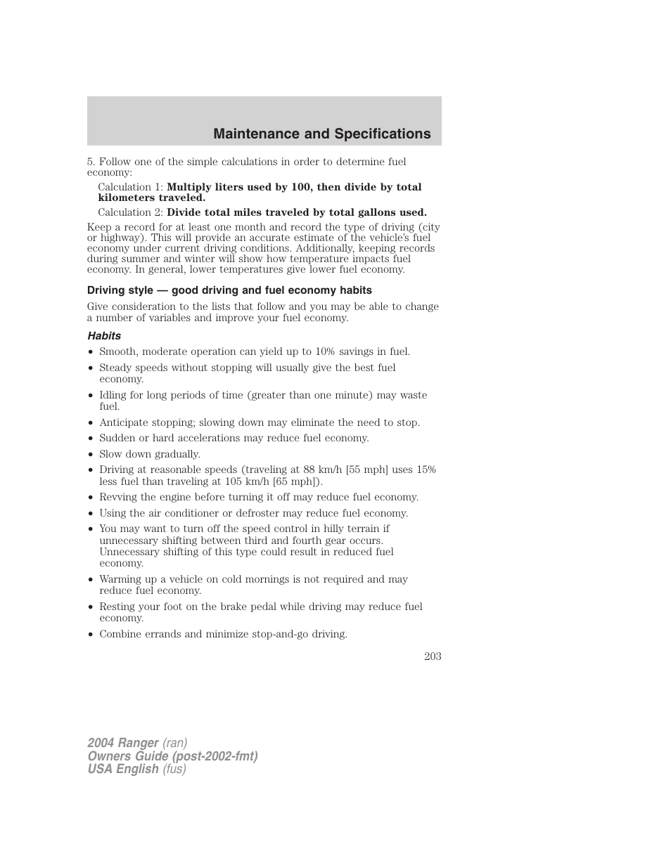 Maintenance and specifications | FORD 2004 Ranger v.3 User Manual | Page 203 / 248