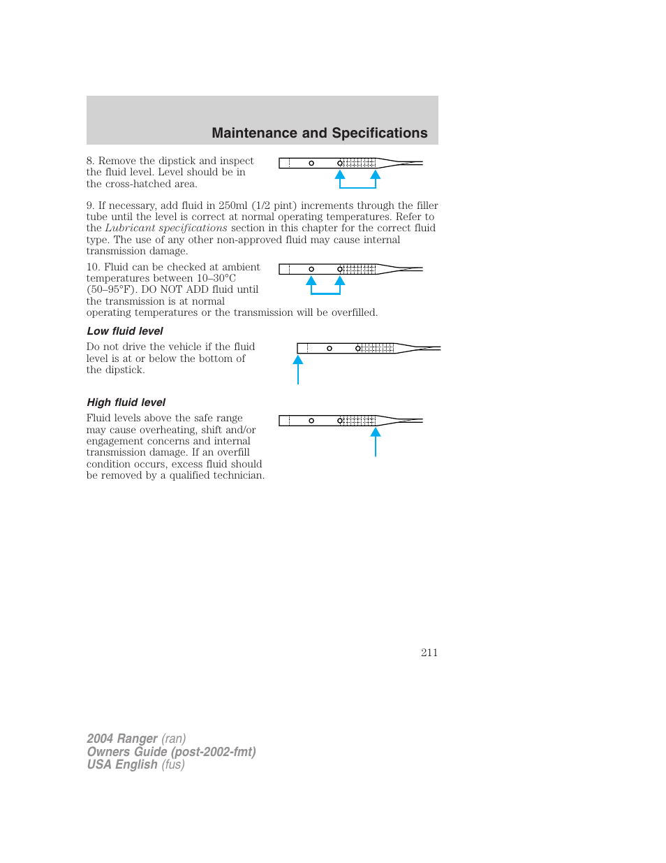 Maintenance and specifications | FORD 2004 Ranger v.3 User Manual | Page 211 / 248