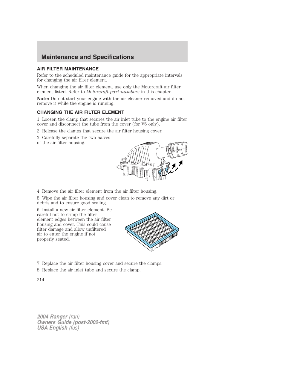 Maintenance and specifications | FORD 2004 Ranger v.3 User Manual | Page 214 / 248