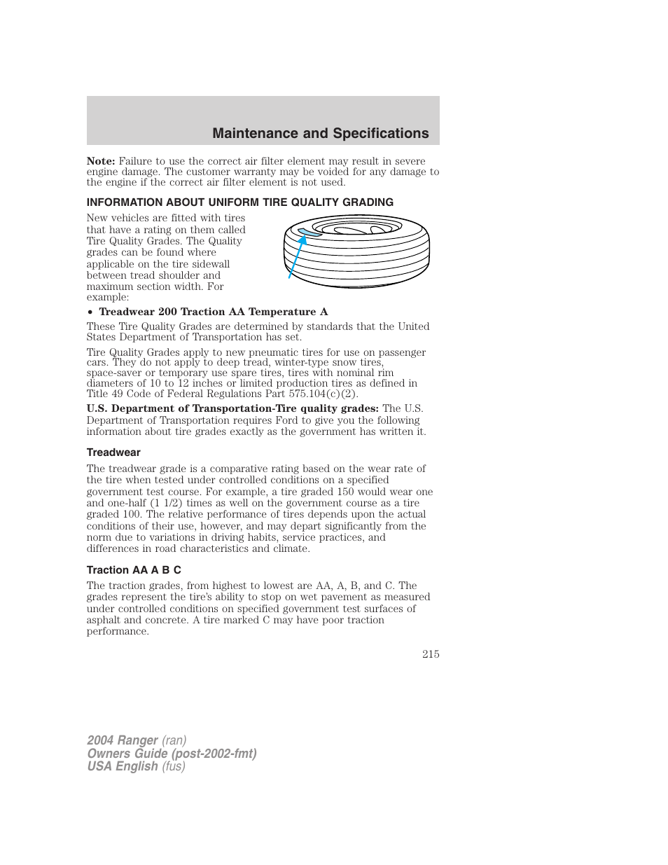 Maintenance and specifications | FORD 2004 Ranger v.3 User Manual | Page 215 / 248