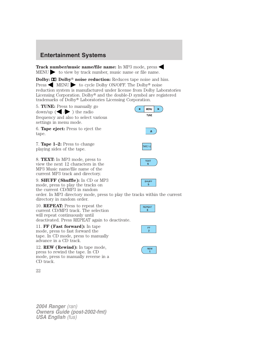 Entertainment systems | FORD 2004 Ranger v.3 User Manual | Page 22 / 248