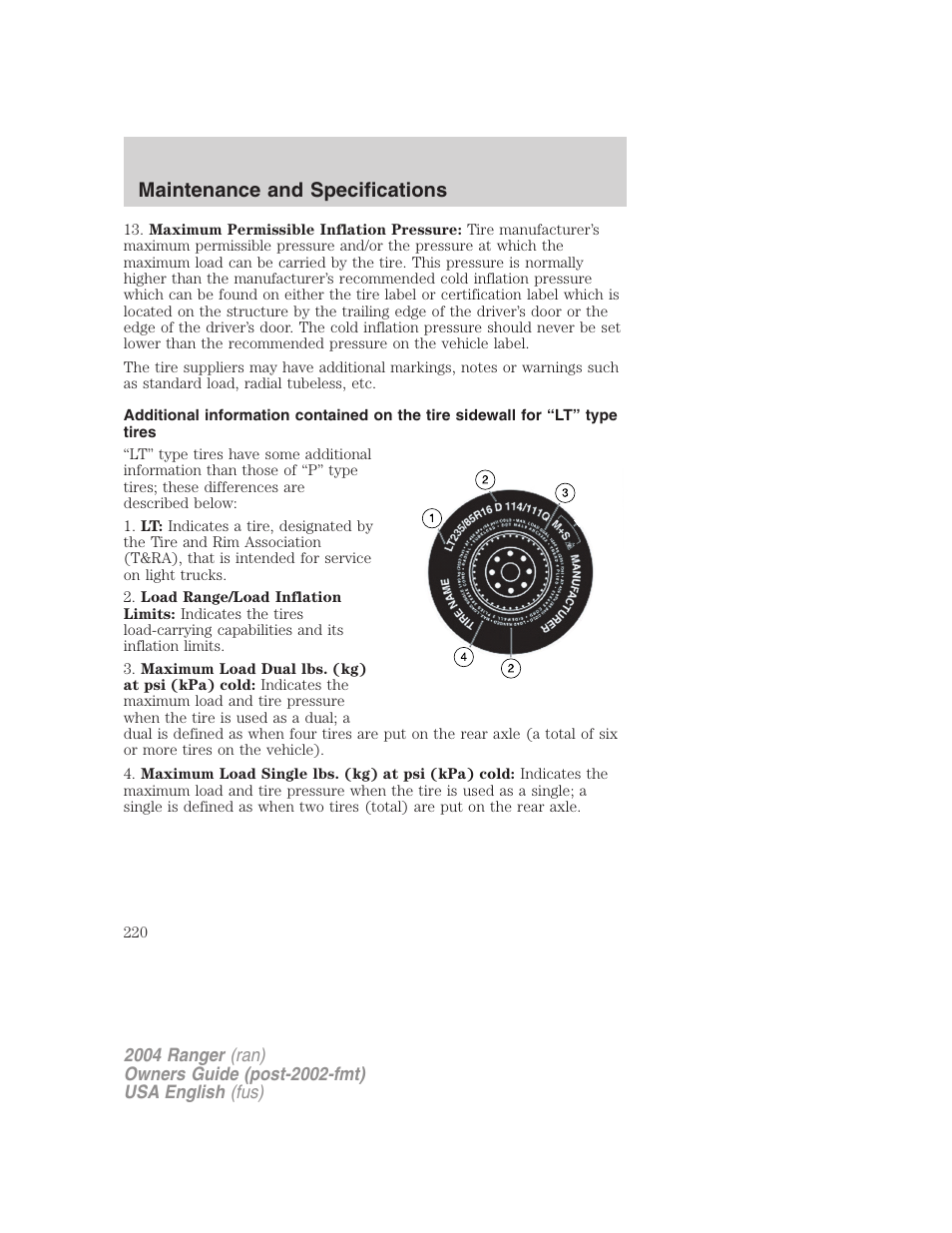 Maintenance and specifications | FORD 2004 Ranger v.3 User Manual | Page 220 / 248