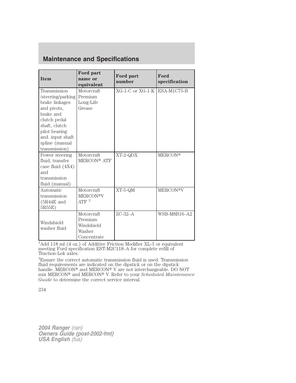 Maintenance and specifications | FORD 2004 Ranger v.3 User Manual | Page 234 / 248