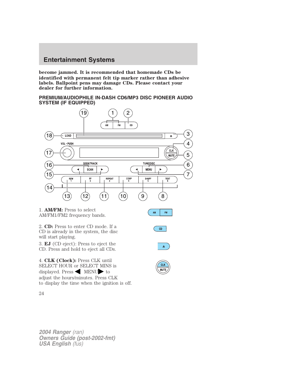 Entertainment systems | FORD 2004 Ranger v.3 User Manual | Page 24 / 248