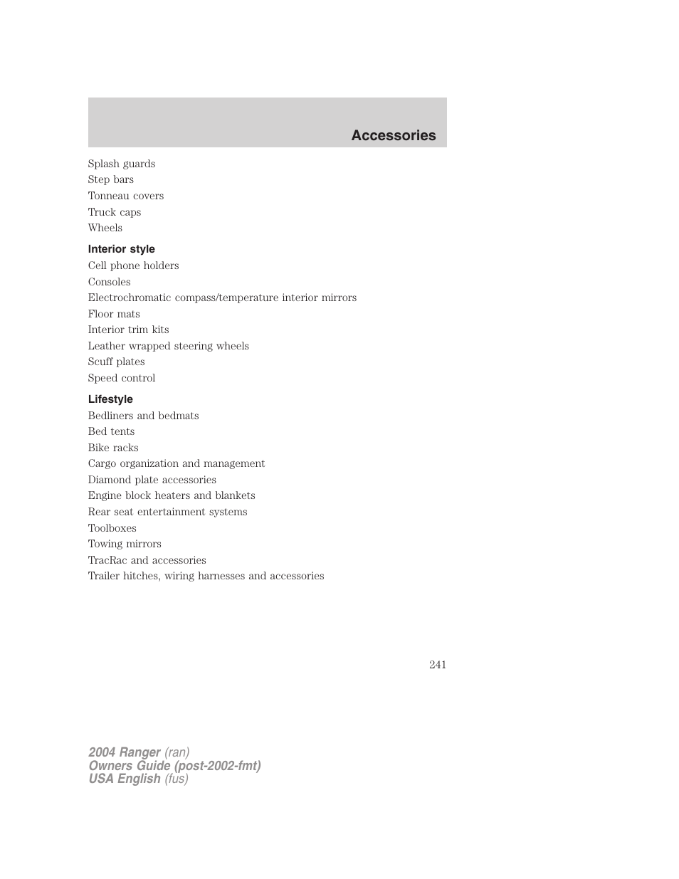 Accessories | FORD 2004 Ranger v.3 User Manual | Page 241 / 248