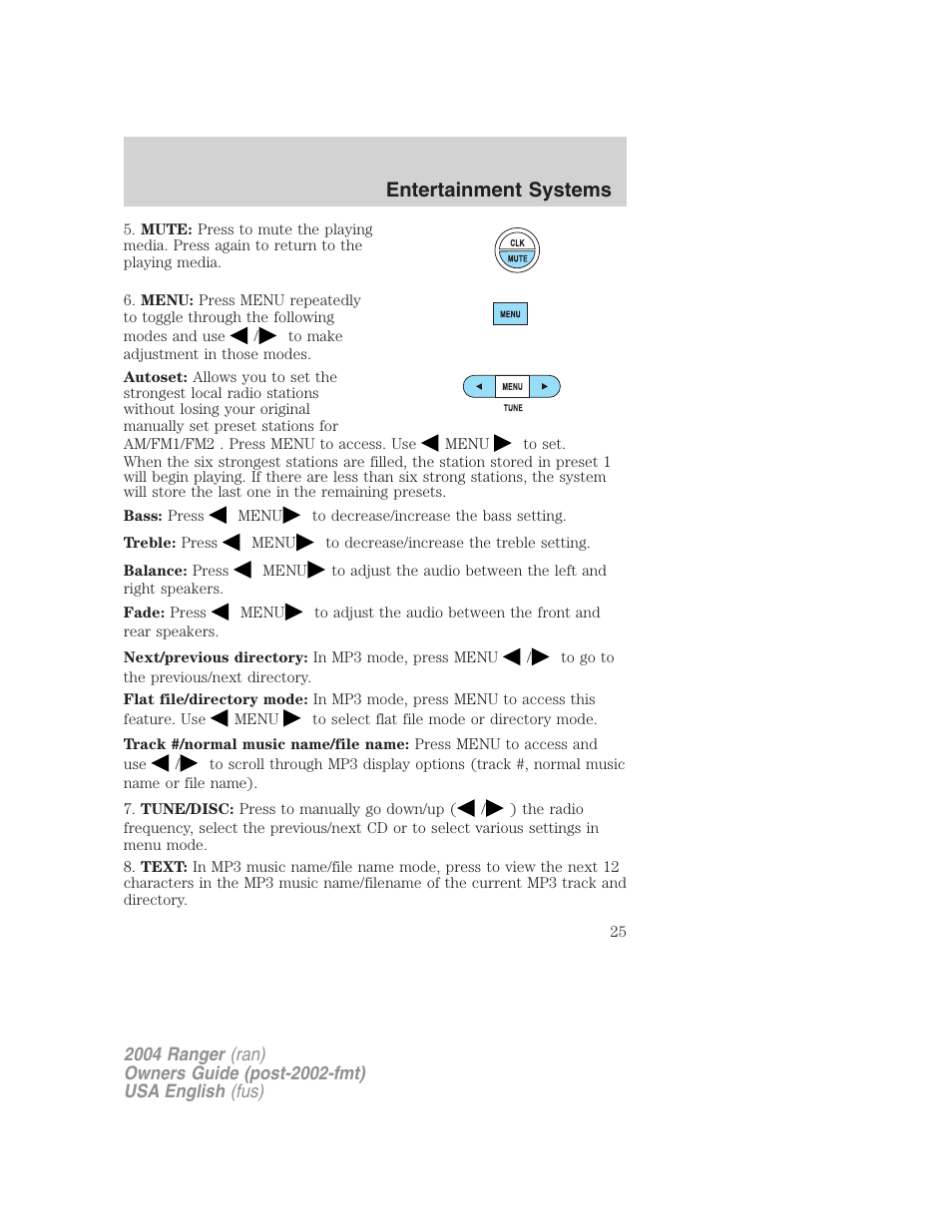 Entertainment systems | FORD 2004 Ranger v.3 User Manual | Page 25 / 248