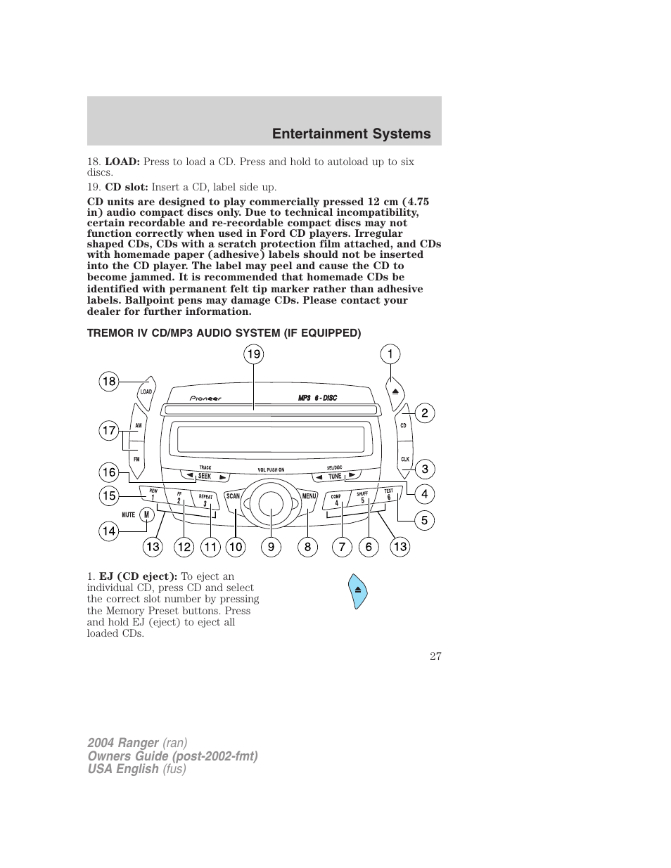 Entertainment systems | FORD 2004 Ranger v.3 User Manual | Page 27 / 248
