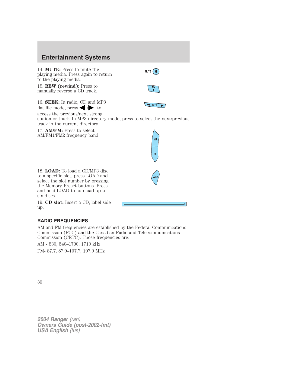 Entertainment systems | FORD 2004 Ranger v.3 User Manual | Page 30 / 248