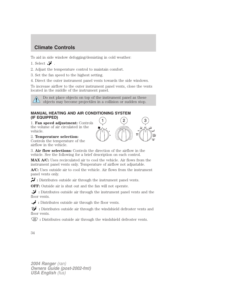 Climate controls | FORD 2004 Ranger v.3 User Manual | Page 34 / 248