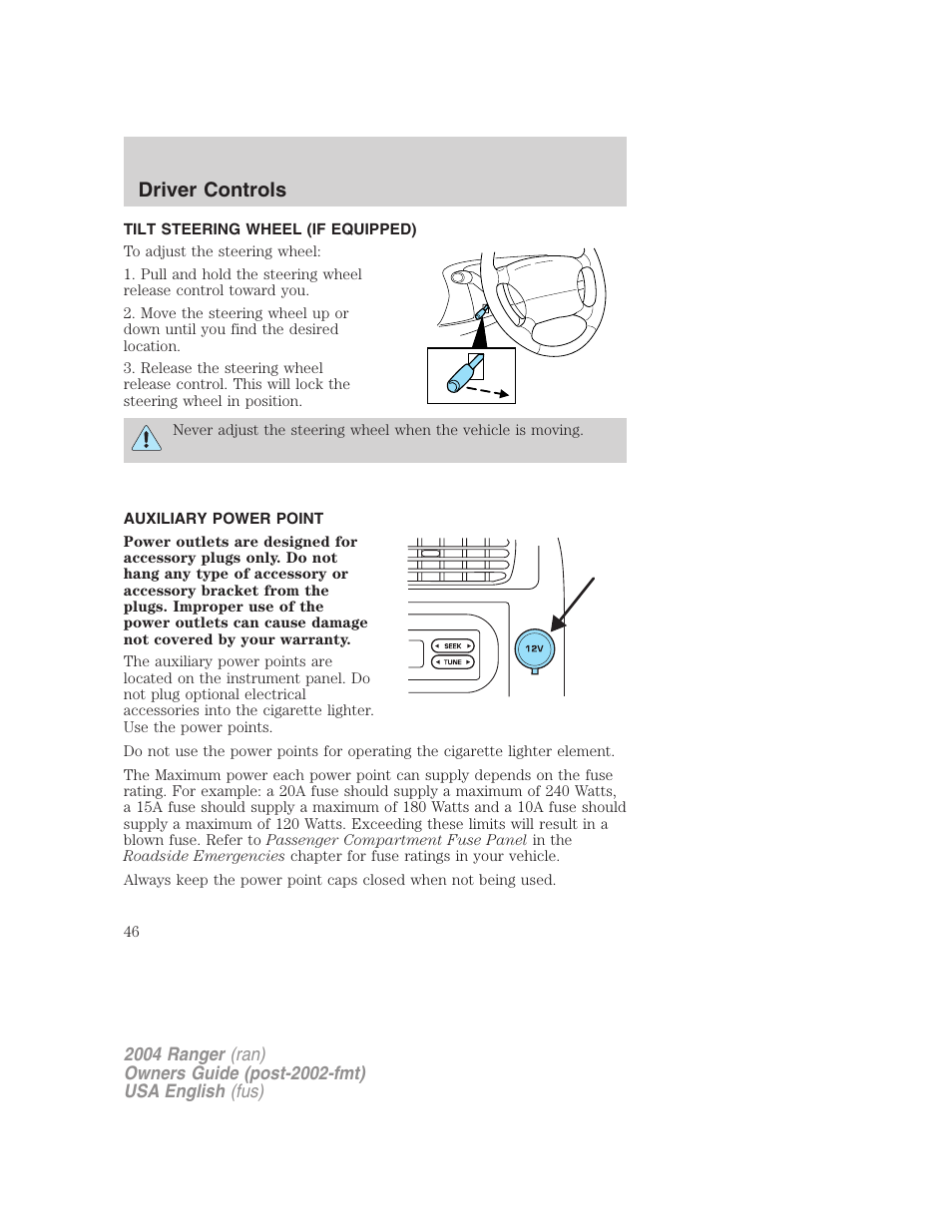 Driver controls | FORD 2004 Ranger v.3 User Manual | Page 46 / 248