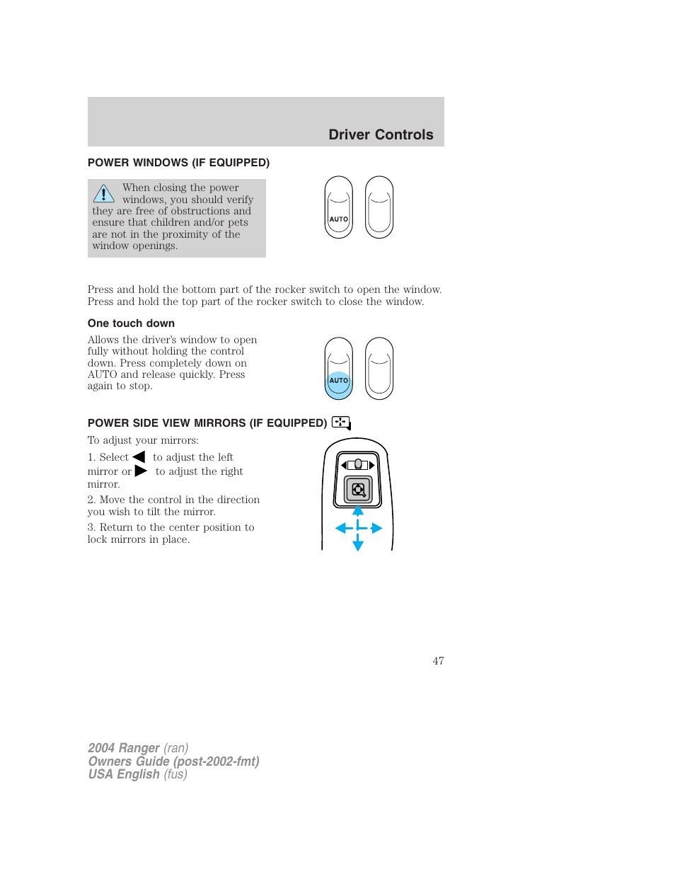 Driver controls | FORD 2004 Ranger v.3 User Manual | Page 47 / 248