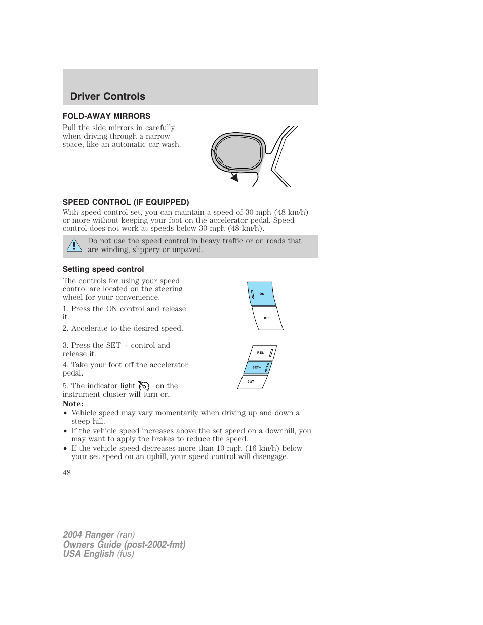Driver controls | FORD 2004 Ranger v.3 User Manual | Page 48 / 248