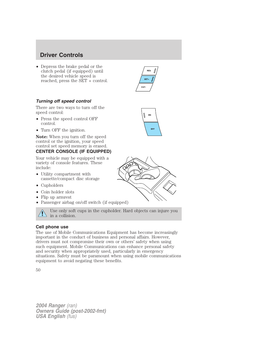 Driver controls | FORD 2004 Ranger v.3 User Manual | Page 50 / 248