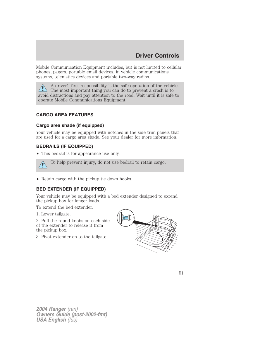 Driver controls | FORD 2004 Ranger v.3 User Manual | Page 51 / 248
