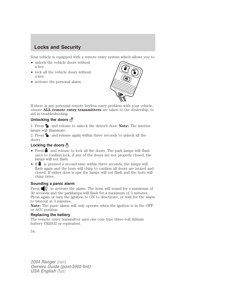Locks and security | FORD 2004 Ranger v.3 User Manual | Page 54 / 248