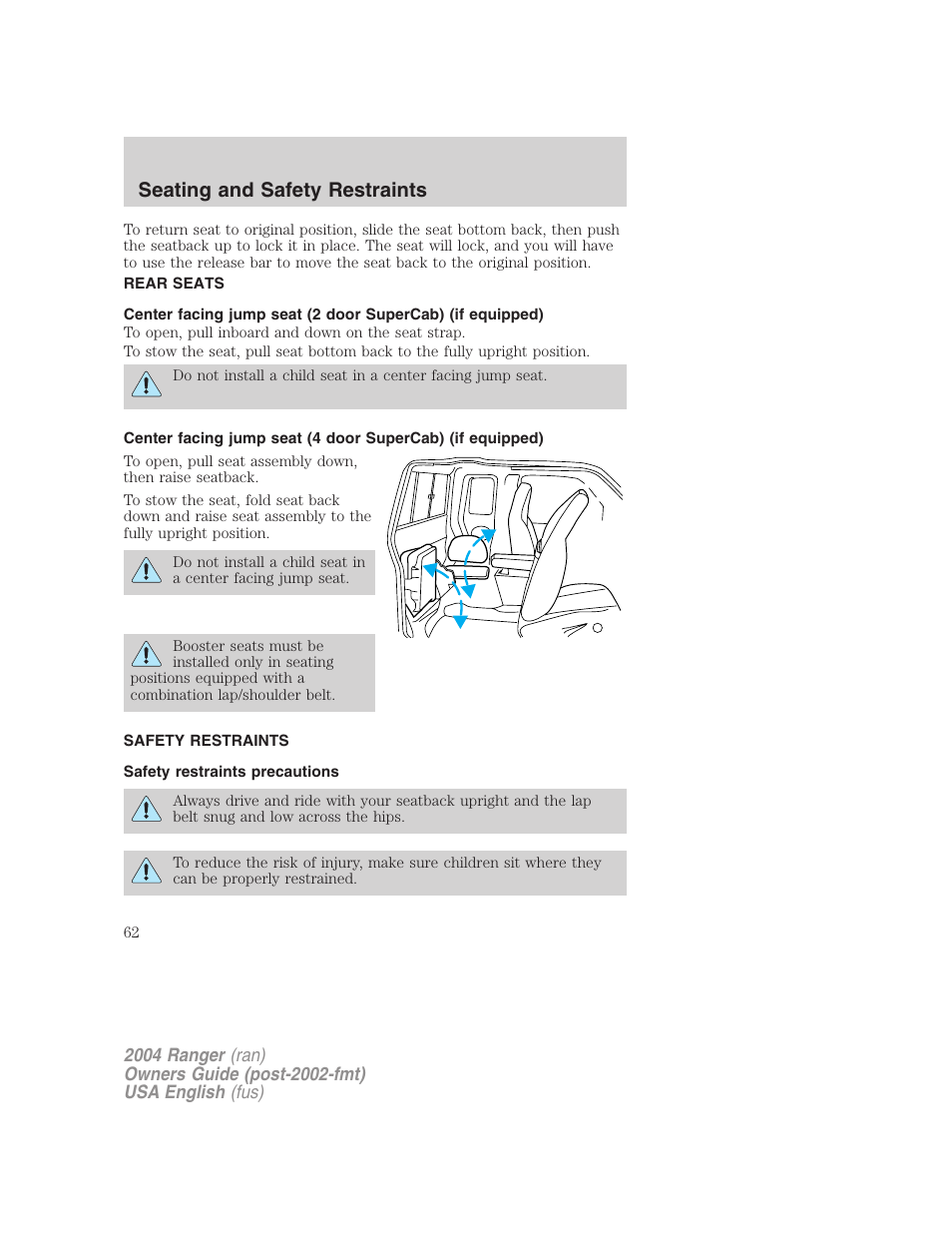 Seating and safety restraints | FORD 2004 Ranger v.3 User Manual | Page 62 / 248