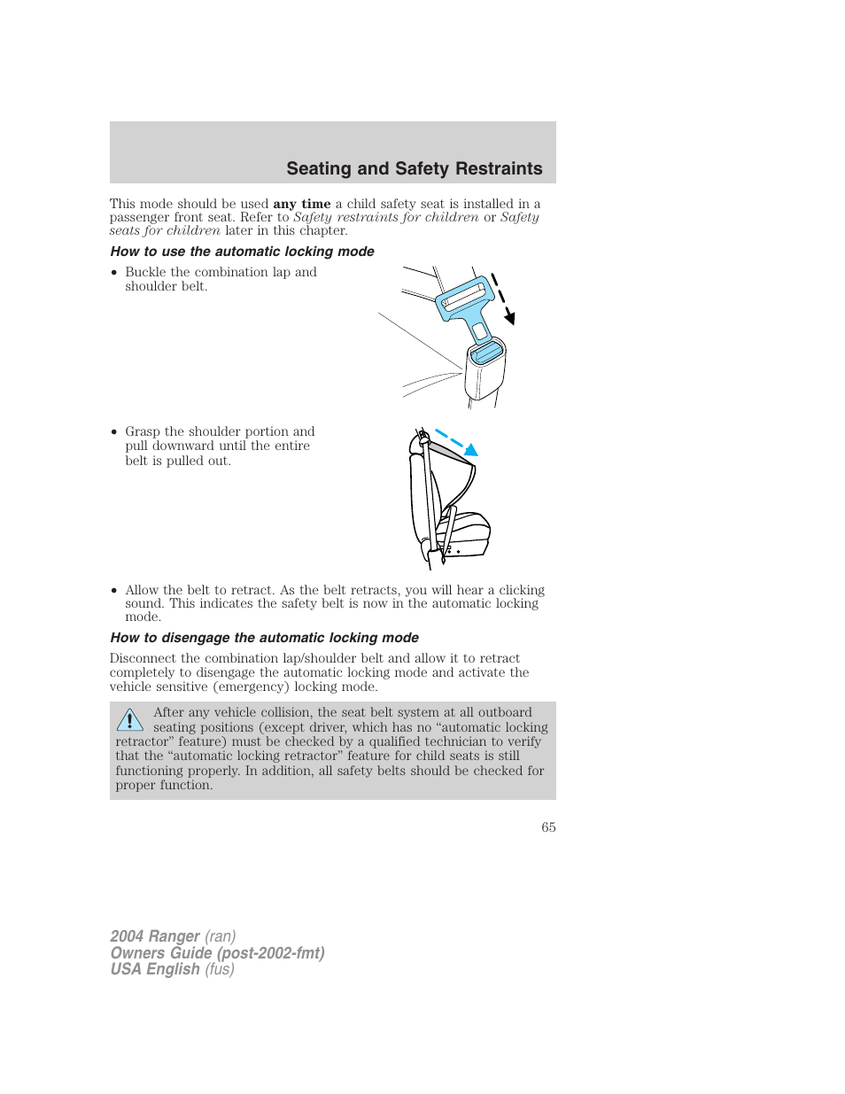 Seating and safety restraints | FORD 2004 Ranger v.3 User Manual | Page 65 / 248