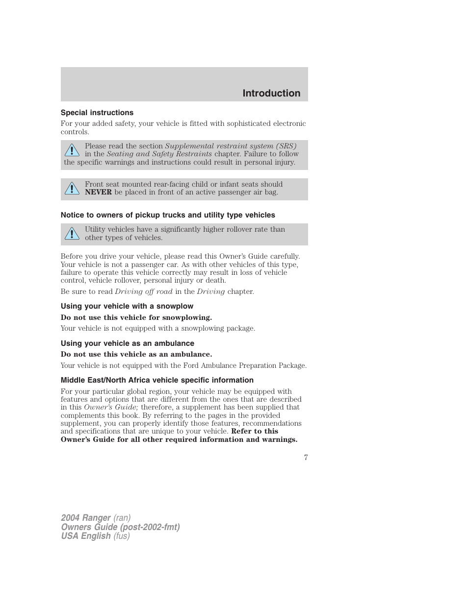 Introduction | FORD 2004 Ranger v.3 User Manual | Page 7 / 248