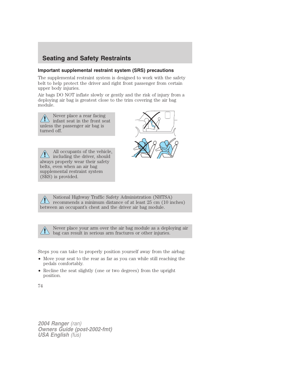 Seating and safety restraints | FORD 2004 Ranger v.3 User Manual | Page 74 / 248