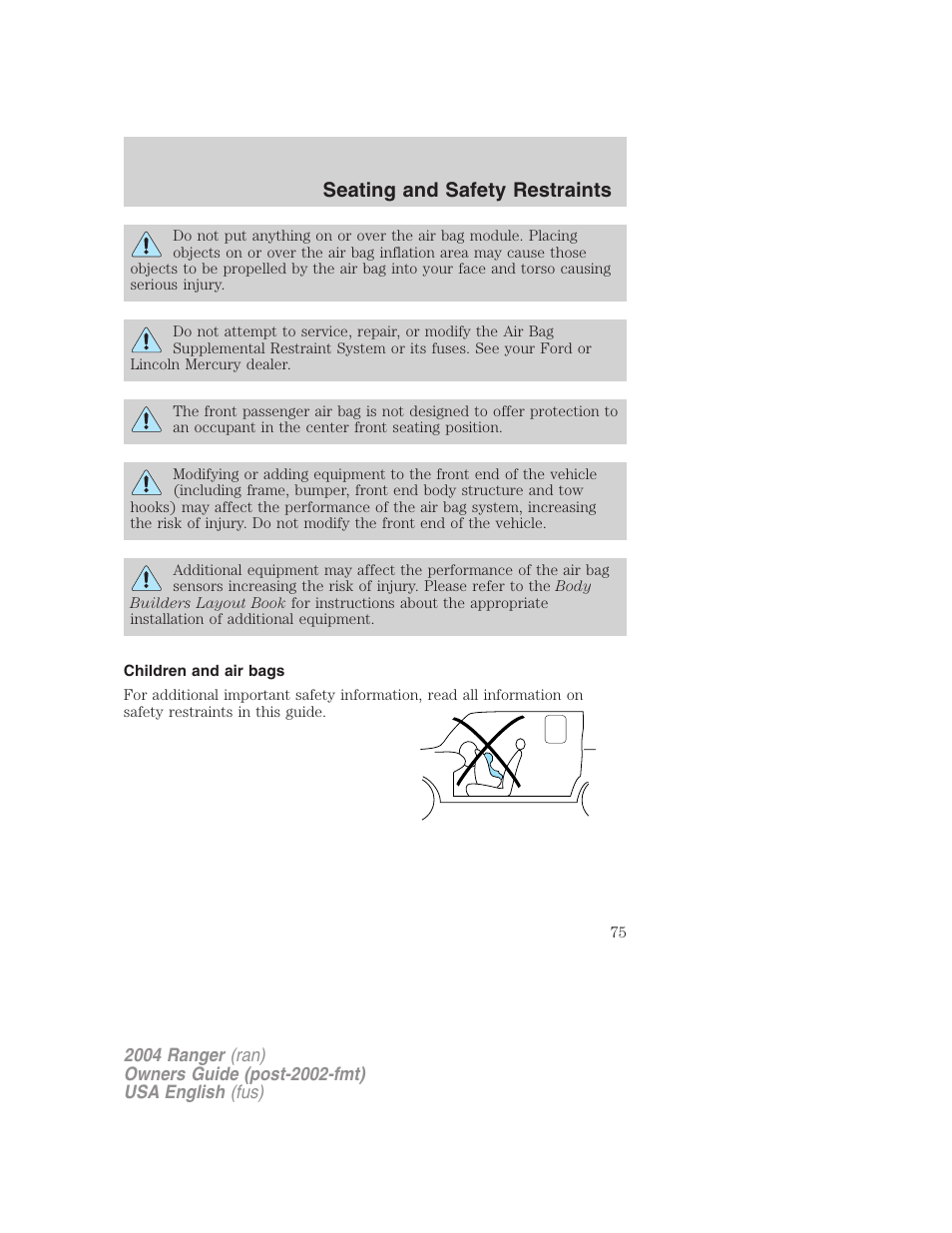 Seating and safety restraints | FORD 2004 Ranger v.3 User Manual | Page 75 / 248