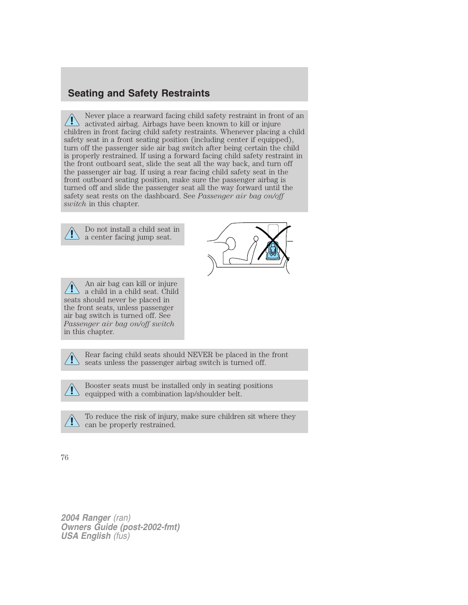 Seating and safety restraints | FORD 2004 Ranger v.3 User Manual | Page 76 / 248