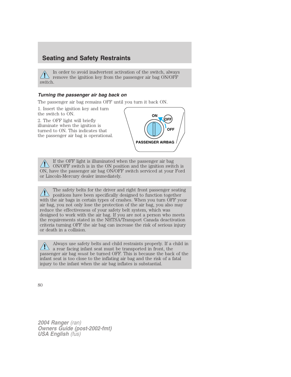 Seating and safety restraints | FORD 2004 Ranger v.3 User Manual | Page 80 / 248