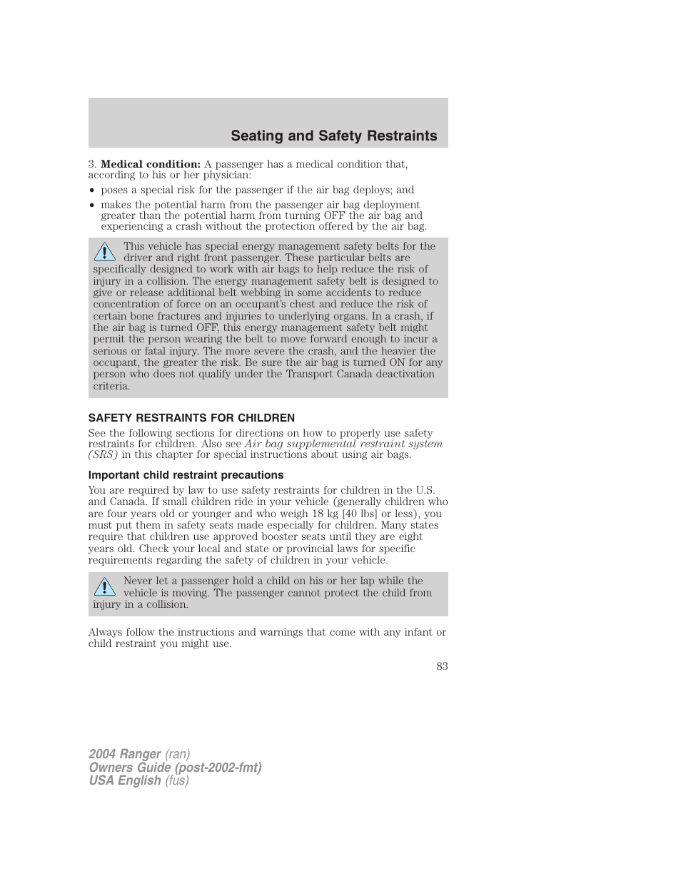 Seating and safety restraints | FORD 2004 Ranger v.3 User Manual | Page 83 / 248