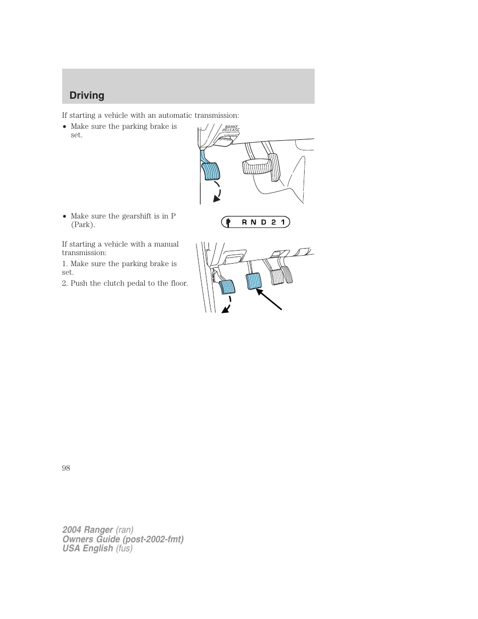 Driving | FORD 2004 Ranger v.3 User Manual | Page 98 / 248