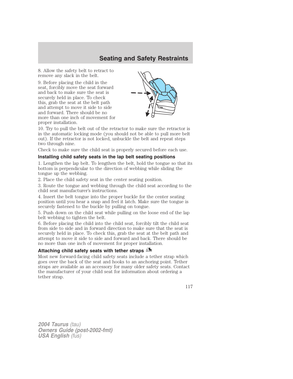 Seating and safety restraints | FORD 2004 Taurus v.1 User Manual | Page 117 / 240